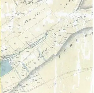 Open fields to the east of the village