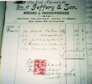 A bill from Jeffery & Sons, Bakers